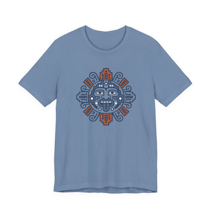 Mayan Sun T-Shirt | Rust and Gold Geometric Face with Rays Tee