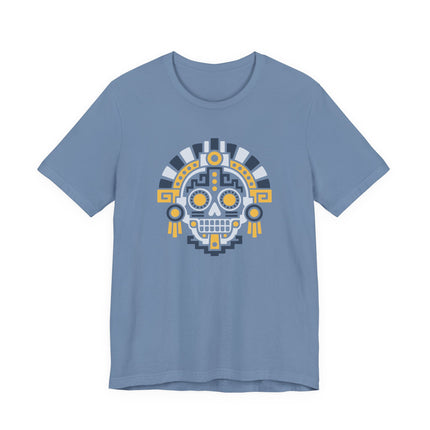 Aztec Skull T-Shirt | Geometric Mesoamerican Headdress Graphic Tee