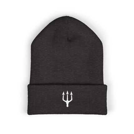 Trident Cuffed Beanie | Embroidered White Poseidon Symbol