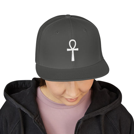 Embroidered Ankh symbol snapback hat. Egyptian Key of Life spiritual cap for men and women.