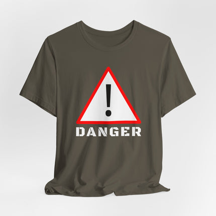Red warning sign graphic tee with exclamation mark and "DANGER" text.