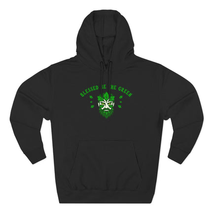 Blessed Be The Green Man hoodie. Black pullover featuring pagan nature spirit graphic.