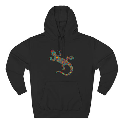 Huichol Lizard Hoodie | Colorful Mexican Folk Art Gecko Pullover Hoodie