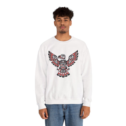 Pacific Northwest tribal eagle art sweatshirt with detailed formline design.