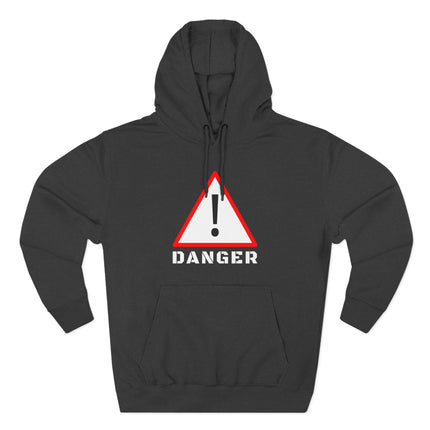 Black hoodie featuring a red warning triangle and bold "DANGER" text graphic.