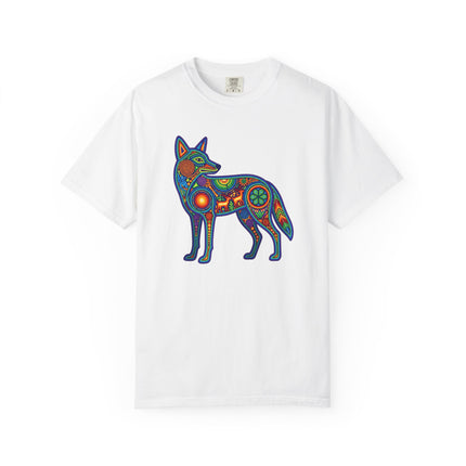 Huichol Coyote Art Tee - Colorful Indigenous Mexican Graphic T-Shirt