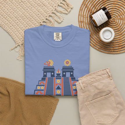Aztec Temple T-Shirt | Twin-Shrine Pyramid with Geometric Details Tee