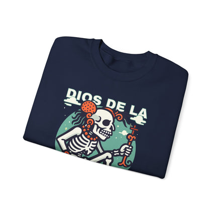 Dios de la Muerte skeleton graphic sweatshirt featuring the Mayan God of Death print.