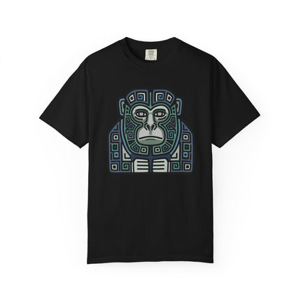 Mayan Monkey Geometric Tribal Art T-Shirt | Blue Green Ape Tee