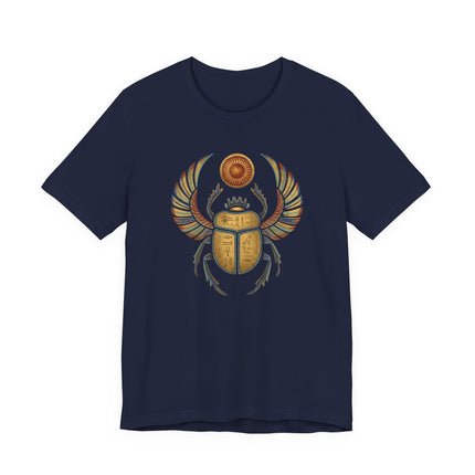 Khepri Scarab Egyptian Sun God T-Shirt | Winged Beetle Hieroglyphs Tee