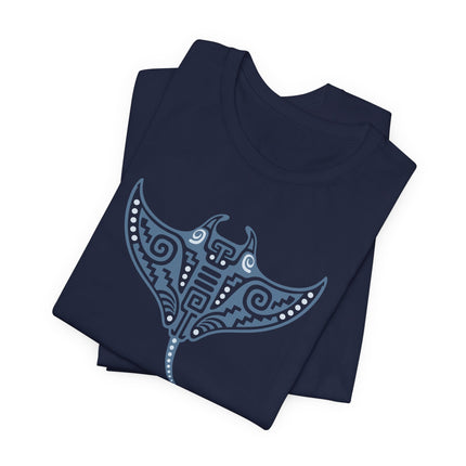 Mayan Manta Ray T-Shirt | Teal Patterned Wings and Sweeping Tail Tee