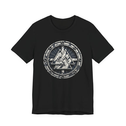Norse Valknut symbol t-shirt graphic print for Viking mythology.