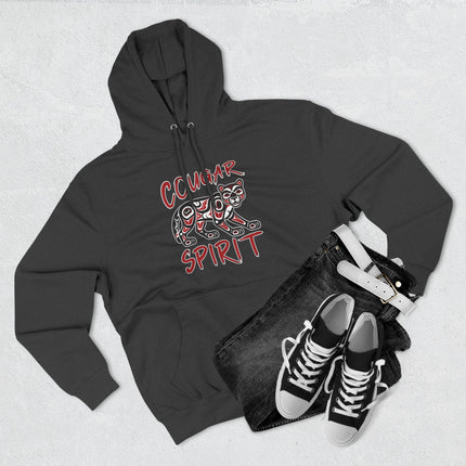 Black cougar spirit hoodie with mountain lion indigenous art graphic.