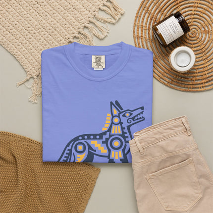 Aztec Coyote T-Shirt | Teal and Blue Geometric Animal Illustration Tee