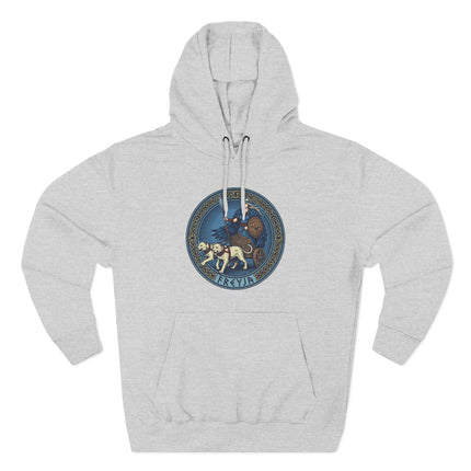 Freyja Norse Goddess chariot graphic hoodie featuring Viking mythology art and symbols.