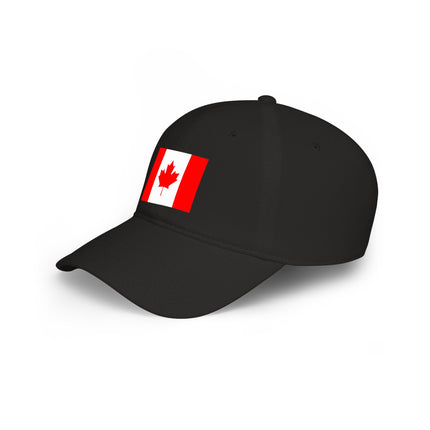 Black baseball cap featuring the Canadian flag and red maple leaf design.