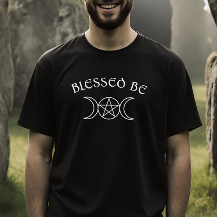 Blessed Be Text Triple Moon Pentagram Witchy T-Shirt | Unisex Tee V1