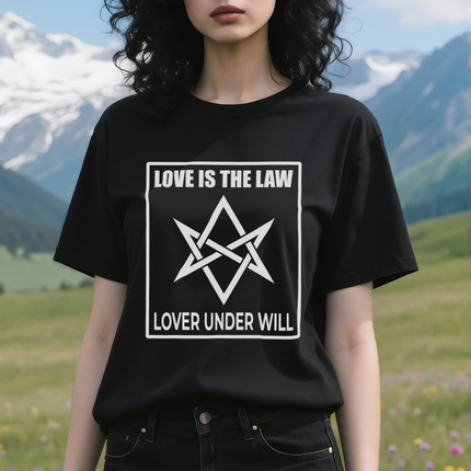 Love Is The Law Unicursal Hexagram Thelema T-Shirt | Crowley Thelema Graphic Tee V2