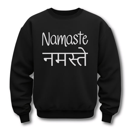 Black Namaste sweatshirt with Devanagari script, perfect for Indian cultural or yoga wear.