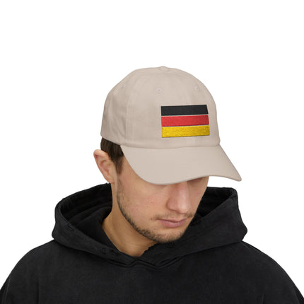 Embroidered German flag baseball cap featuring the national colors of Germany. German pride apparel.