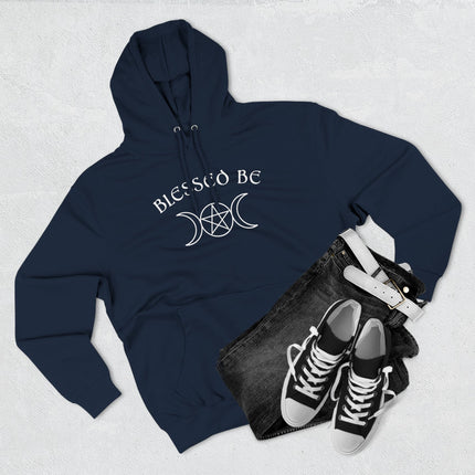 Wiccan "Blessed Be" hoodie featuring a triple moon pentagram design.