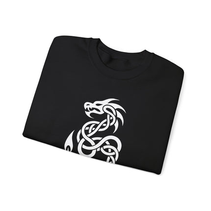Intricate Celtic dragon knotwork graphic print on a unisex pullover sweatshirt.