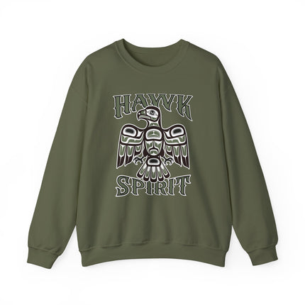 Indigenous eagle hawk spirit art graphic printed on a cozy pullover sweatshirt.