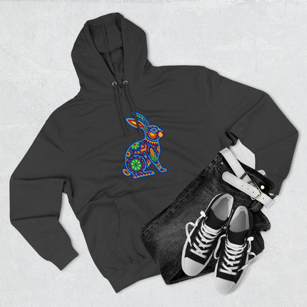 Colorful Huichol Rabbit Hoodie | Mexican Folk Art Inspired Pullover Hoodie