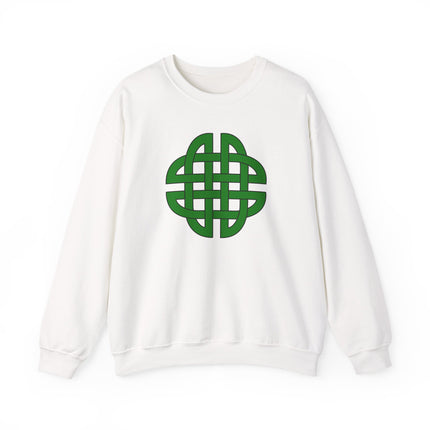 Green sweatshirt featuring a detailed Celtic knotwork graphic on a protective shield design.