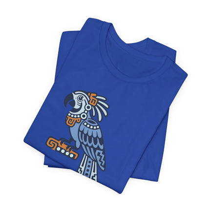 Mayan Parrot T-Shirt | Green and Gold Patterned Perched Bird Tee