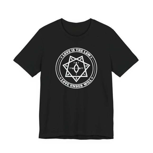 Love Is The Law Text and Star of Babalon Seal T-Shirt | Thelema Tee V4