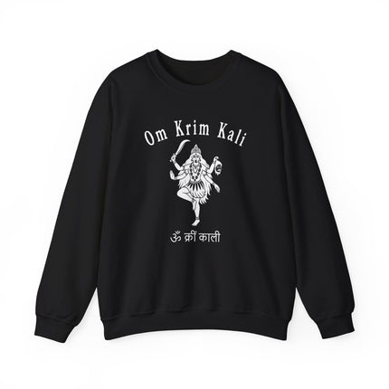 Goddess Kali Om Krim mantra print spiritual pullover sweatshirt design.