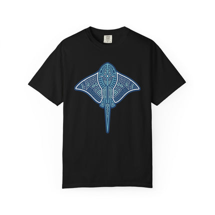 Mayan Stingray T-Shirt | Tribal Geometric Blue Ocean Animal Tee