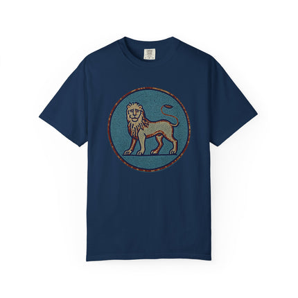 Blue Grey Mosaic Lion T-Shirt | Ancient Animal Graphic Tee | Comfort Colors