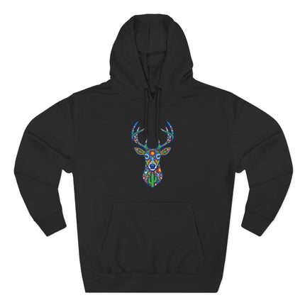 Vibrant Huichol Deer Hoodie | Mexican Indigenous Folk Art Pullover Hoodie