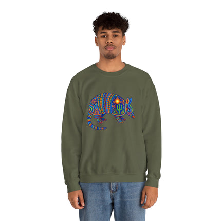 Vibrant Huichol Armadillo Sweatshirt | Dotted Mexican Folk Art Pullover Sweatshirt