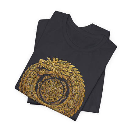 Golden Feathered Serpent Tee - Sacred Geometry Mandala T-Shirt