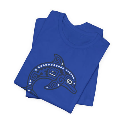 Mayan Dolphin T-Shirt | Teal Geometric Marine Animal Illustration Tee