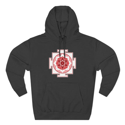 Sacred geometry Kamala Yantra symbol printed on a black pullover hoodie.