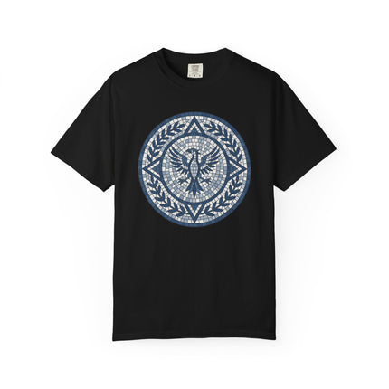 Mosaic Phoenix T-Shirt | Blue Roman Style Mythological Bird Graphic Tee