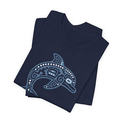 Mayan Dolphin T-Shirt | Teal Geometric Marine Animal Illustration Tee
