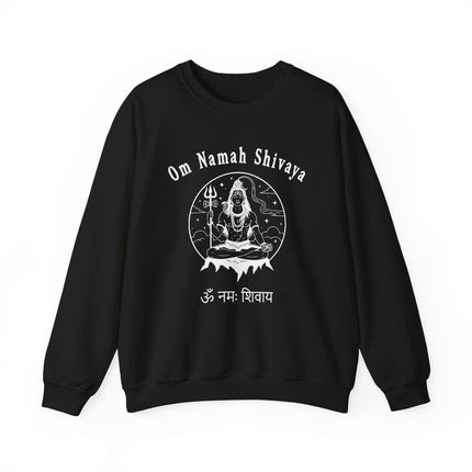 Om Namah Shivaya Lord Shiva meditation graphic sweatshirt featuring Hindu spiritual line art.