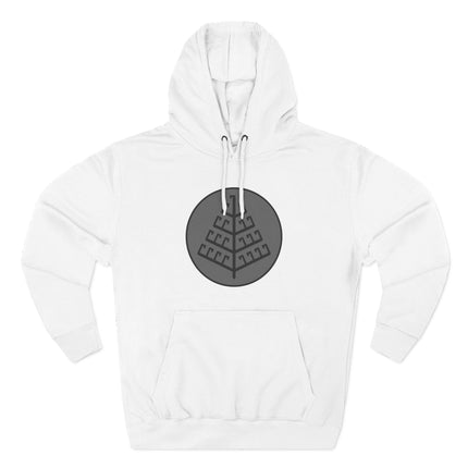 Yggdrasil World Tree graphic on a white Norse mythology pullover hoodie.