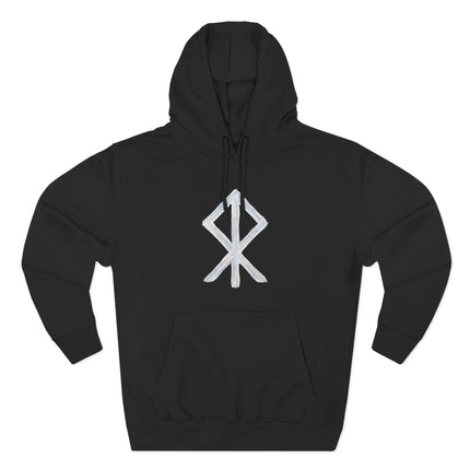 Black Algiz Rune hoodie featuring the white Norse protection symbol.