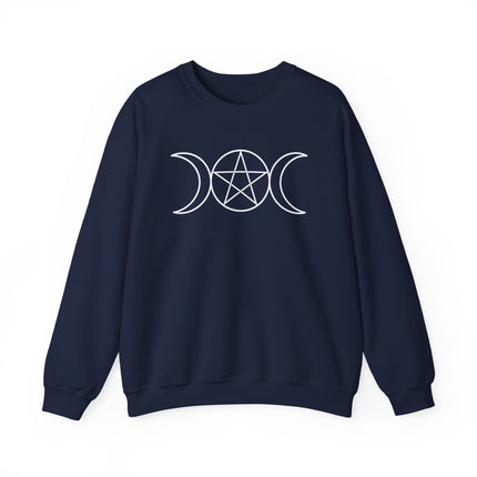Wiccan Triple Moon with Pentagram Sweatshirt | Pagan Witchcraft Unisex Pullover V5