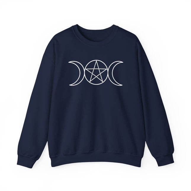 Wiccan Triple Moon with Pentagram Sweatshirt | Pagan Witchcraft Unisex Pullover V5