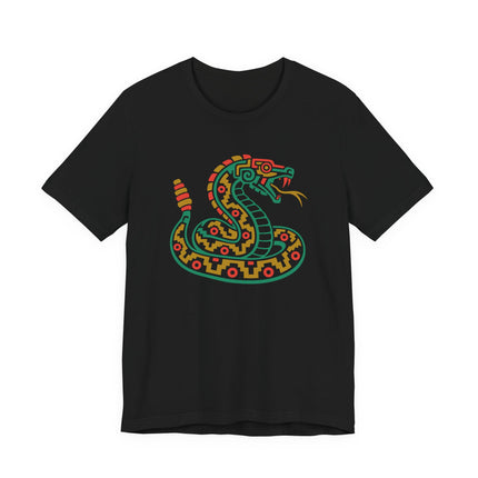 Aztec Rattlesnake T-Shirt | Coiled Green Serpent Graphic Design Tee