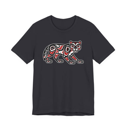 Formline art cougar graphic tee featuring Pacific Northwest Indigenous style.