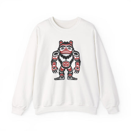 Bigfoot Sasquatch pullover featuring Pacific Northwest indigenous art design print.
