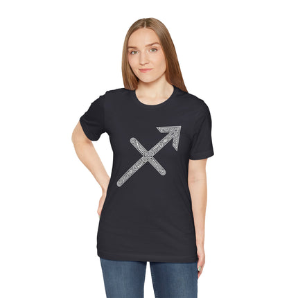 Sagittarius zodiac arrow tee with detailed Norse knotwork design.